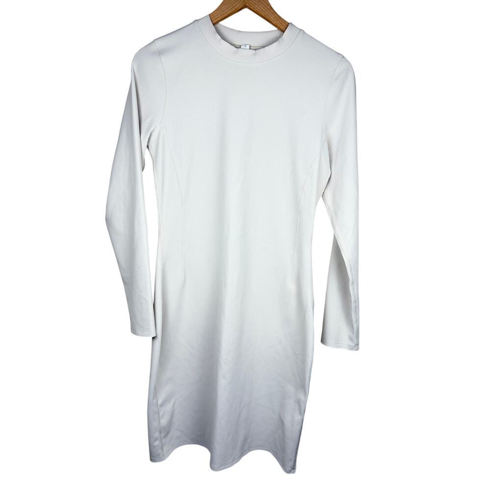 Lululemon Ribbed Long Sleeve Dress White Opal LuxTreme Size 10 LW1ENHS